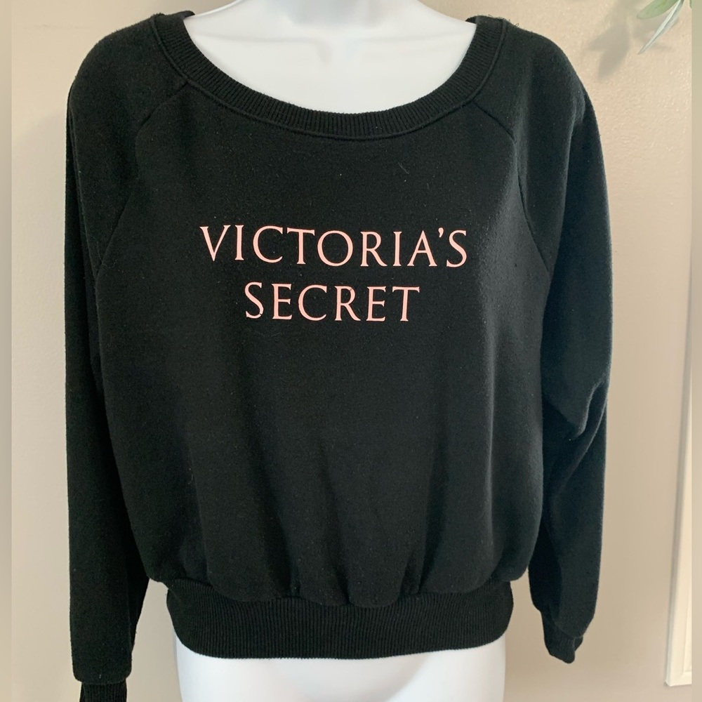 Victoria's Secret Black Sweatshirt with Pink Logo